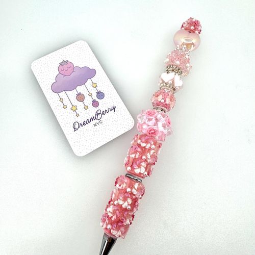 Beaded Pen — Pink Rose & Butterfly