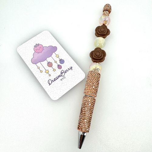 Beaded Pen — Brown Rose & Champagne Gold