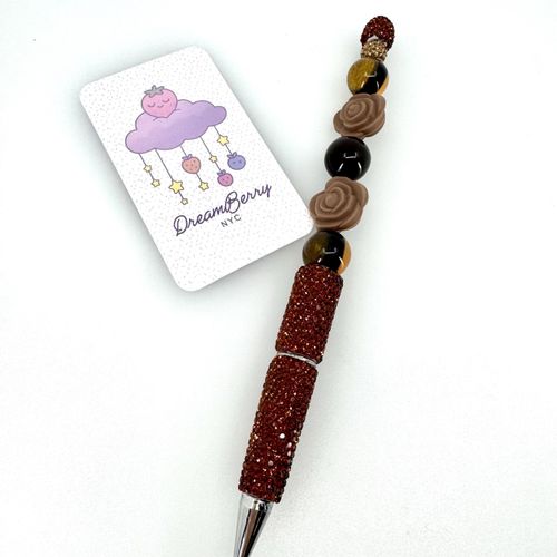Beaded Pen — Chocolate Rose, Brown & Black