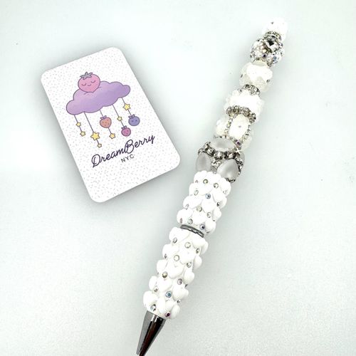 Beaded Pen — Silver Heart & Pearly Bows II