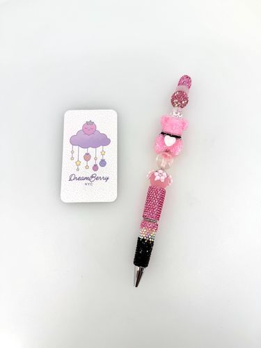 Beaded Pen — Pink & Black Dress & Hearts