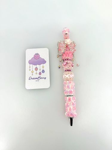 Beaded Pen — Pink Florals, Rhinestone Bow & Dangles