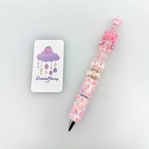 Beaded Pen — Pink Florals, Rose & Heart Gems