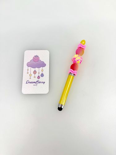 Beaded Stylus — Yellow with Pink Waves & Gems