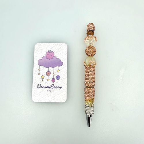 Beaded Pen — Champagne Star & Clear Rose (Regular Size)