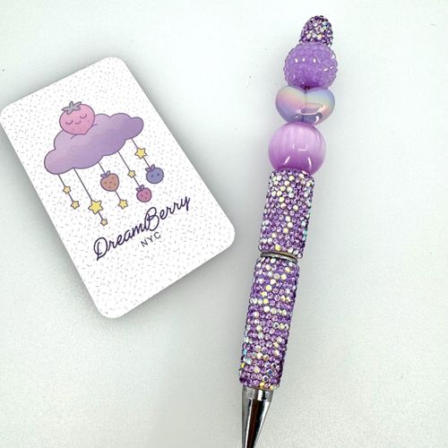Beaded Pen — Purple & Iridescent Heart (Regular Size)