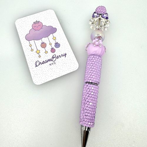 Beaded Pen — Lavender, Purple Bow & Florals (Regular Size)