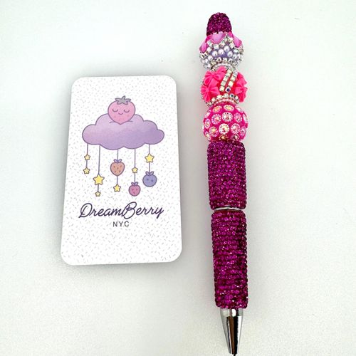Beaded Pen — Hot Pink Bling & Bows (Regular Size)