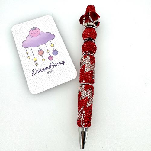 Beaded Pen — Red Velvet Hearts & Roses (Regular Size)