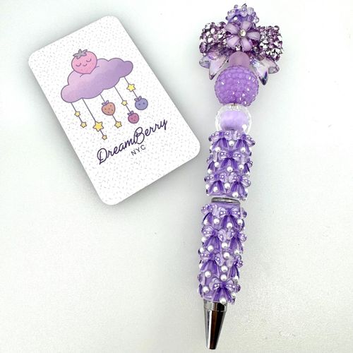 Beaded Pen — Purple Flower & Bow Cluster (Regular Size)
