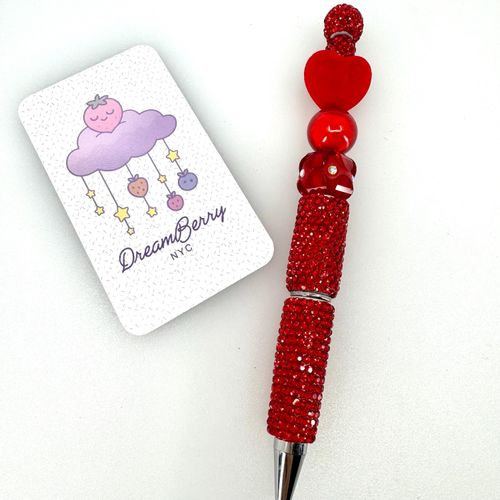 Beaded Pen — Red Heart Charm (Regular Size)
