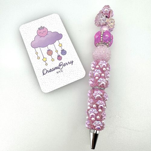 Beaded Pen — Pink & Purple Paw Prints (Regular Size)