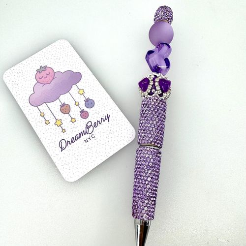 Beaded Pen — Purple Crown & Heart (Regular Size)