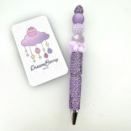Beaded Pen — Lavender Fur Pom Pom (Regular Size)