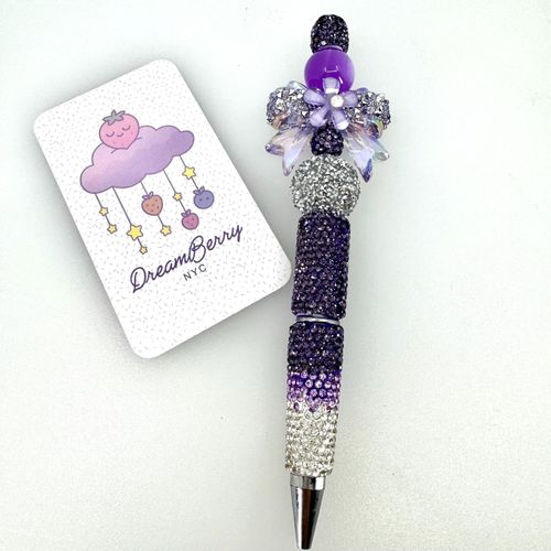 Beaded Pen — Purple Ombré Crystal Bow (Regular Size)