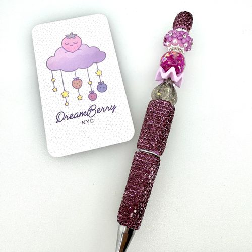Beaded Pen — Mauve Flower Crown & Confetti (Regular Size)