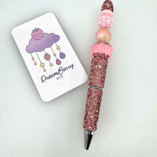 Beaded Pen — Blush Pink Crystal Bow (Regular Size)