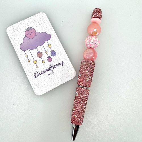 Beaded Pen — Rose Gold Pink AB Crystal (Regular Size)