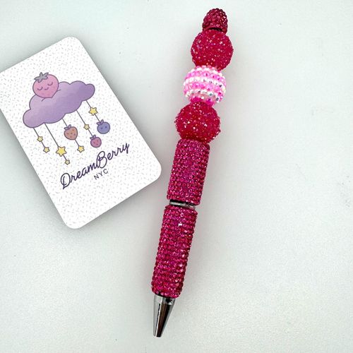 Beaded Pen — Magenta Crystal (Regular Size)