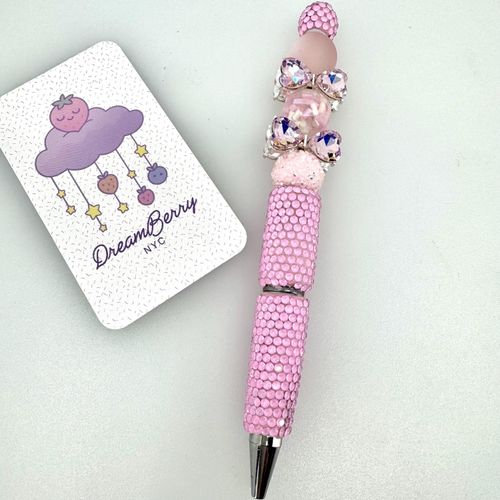 Beaded Pen — Pastel Pink Crystal Bows & Sprinkles (Regular Size)