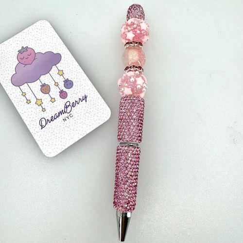 Beaded Pen — Pastel Pink Stars (Regular Size)
