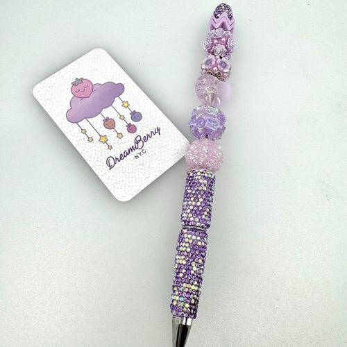 Beaded Pen — Lavender Rose & Heart