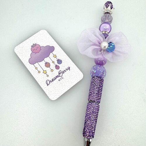 Beaded Pen — Lavender Organza Bow & Crown