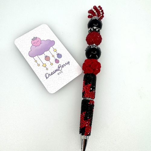 Beaded Pen — Red & Black Gothic Rose