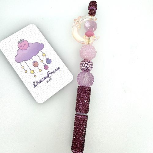 Beaded Pen — Mauve Moon & Butterfly