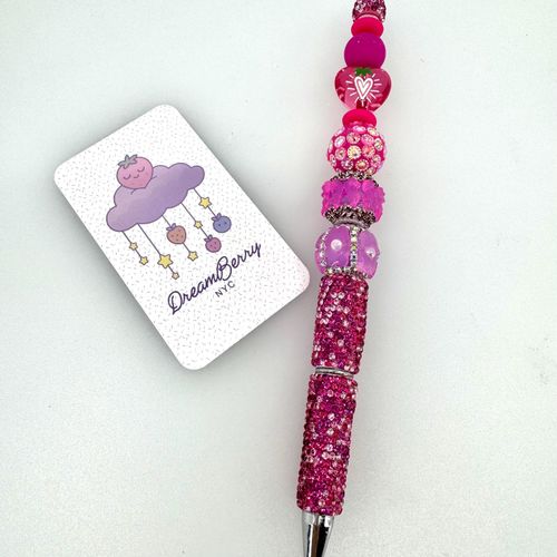 Beaded Pen — Fuchsia Ombré Bow & Heart