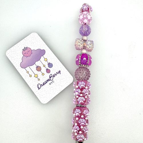 Beaded Pen — Pink & Purple Iridescent Paw Prints