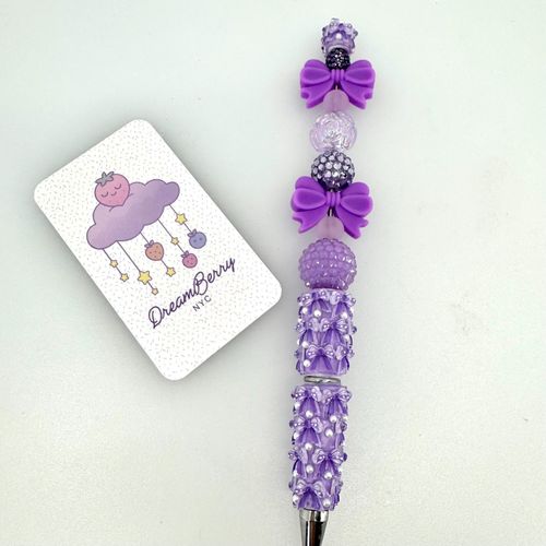 Beaded Pen — Purple Bows, Pearls & Rose