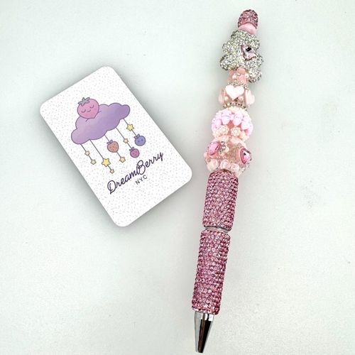 Beaded Pen — Pink Sparkly Teddy Bear