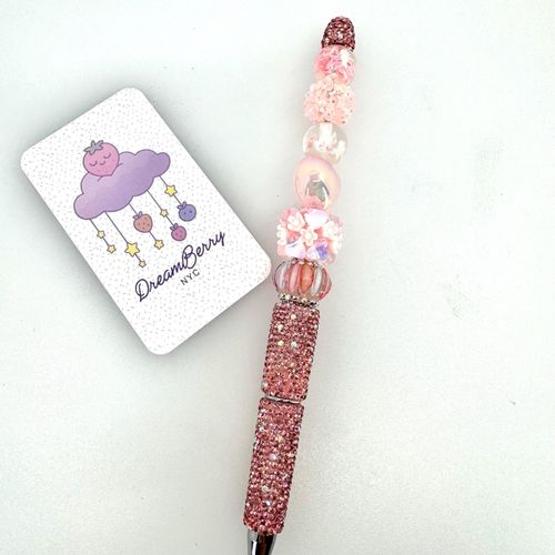 Beaded Pen — Pink Florals & Hearts