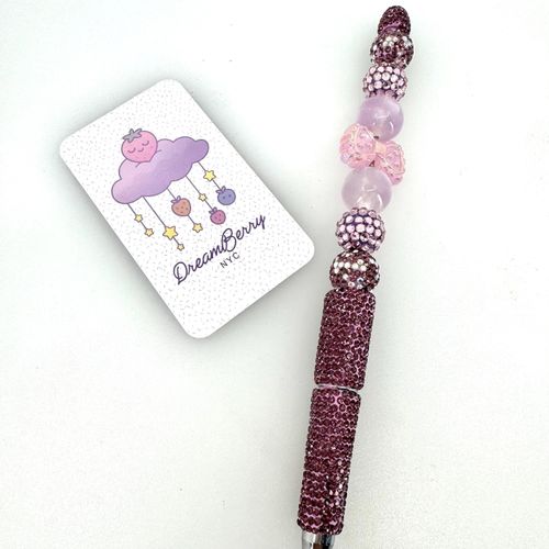 Beaded Pen — Mauve, Pink Bow & Lavender