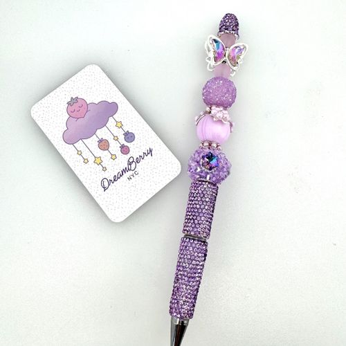 Beaded Pen — Purple Iridescent Butterflies