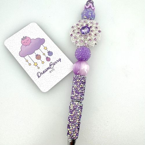 Beaded Pen — Lavender Gem Flower & Crown