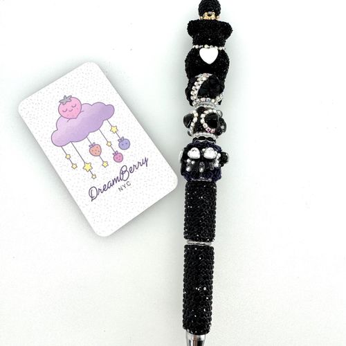 Beaded Pen — Black Bear, Crown & Pearl