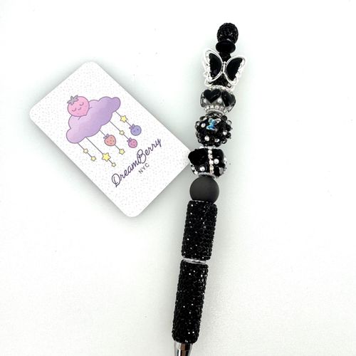 Beaded Pen — Black Butterfly & Heart