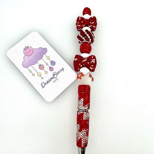 Beaded Pen — Red Bow