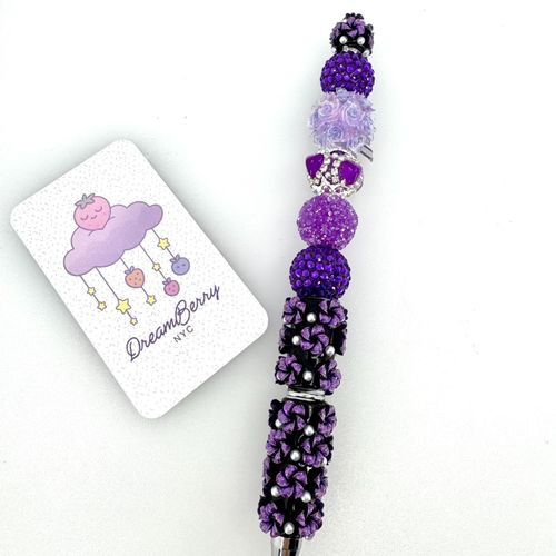 Beaded Pen — Plum Flower & Pearl
