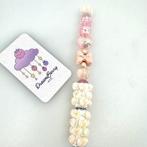 Beaded Pen — Cream & Blush Bow, Heart & Pearl