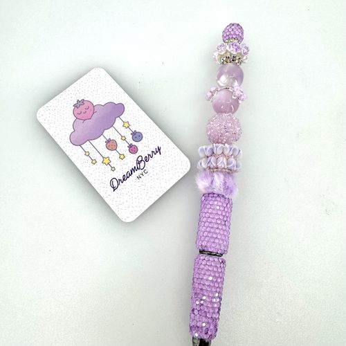 Beaded Pen — Lavender Rose & Fluffy Fur