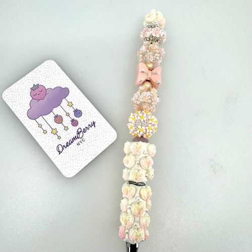 Beaded Pen — Cream, Blush & Peach Pearl Daisy