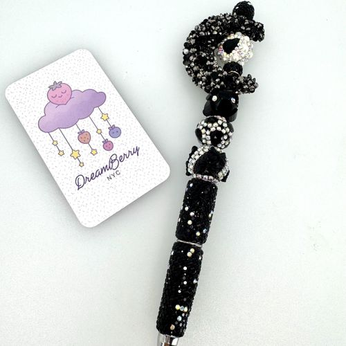 Beaded Pen — Black Crescent Moon Halloween