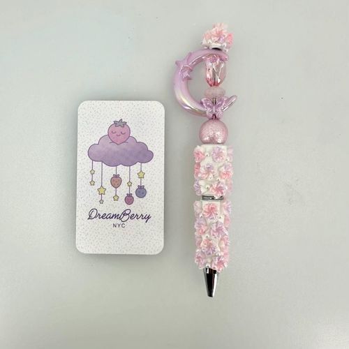 Beaded Pen — Pink & Lavender Moon Florals (Regular Size)