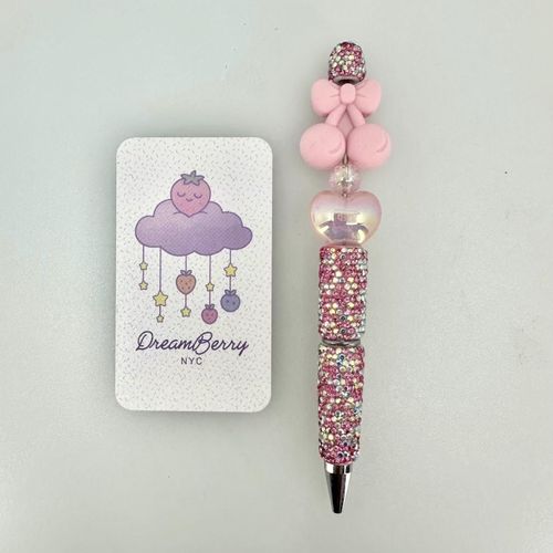 Beaded Pen — Pink Cherry Bow (Regular Size)