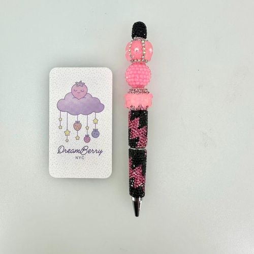 Beaded Pen — Black & Pink Zigzag (Regular Size)