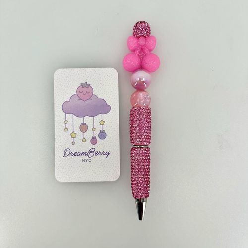 Beaded Pen — Hot Pink Glitter Cherry Bow (Regular Size)
