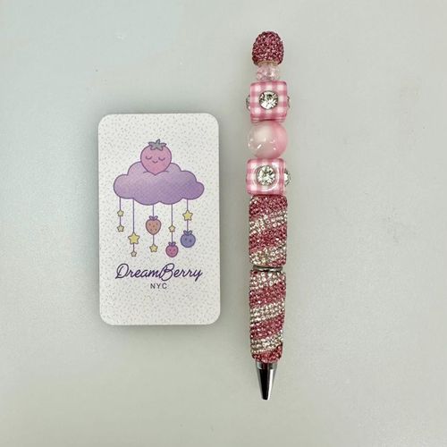 Beaded Pen — Pink Gingham (Regular Size)